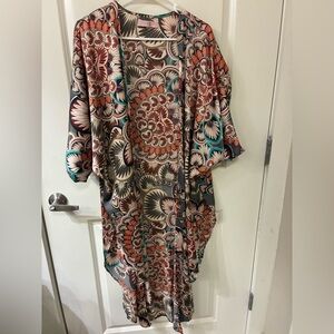 Floral Bohemian Duster Kimono in Teal, Coral, Cream